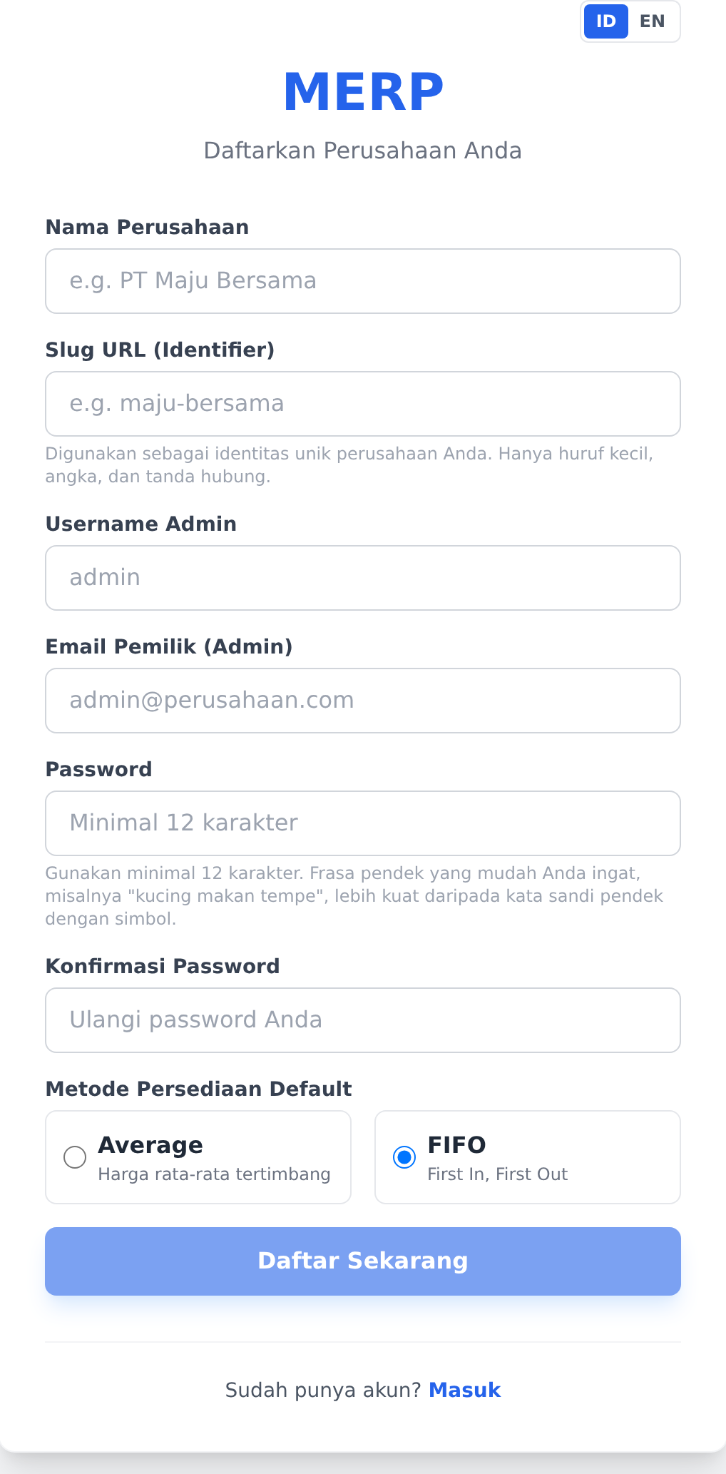 Formulir pendaftaran yang masih kosong