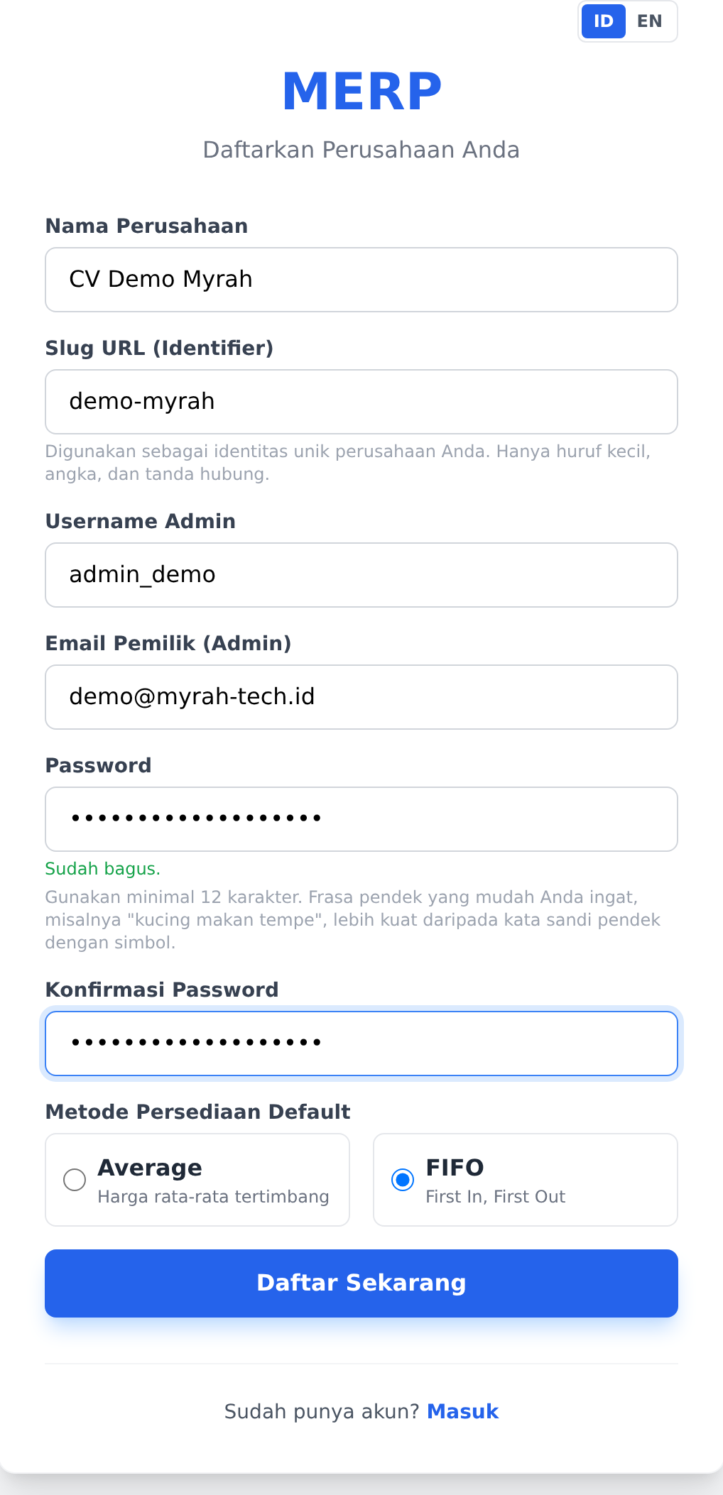 Formulir pendaftaran yang sudah terisi
