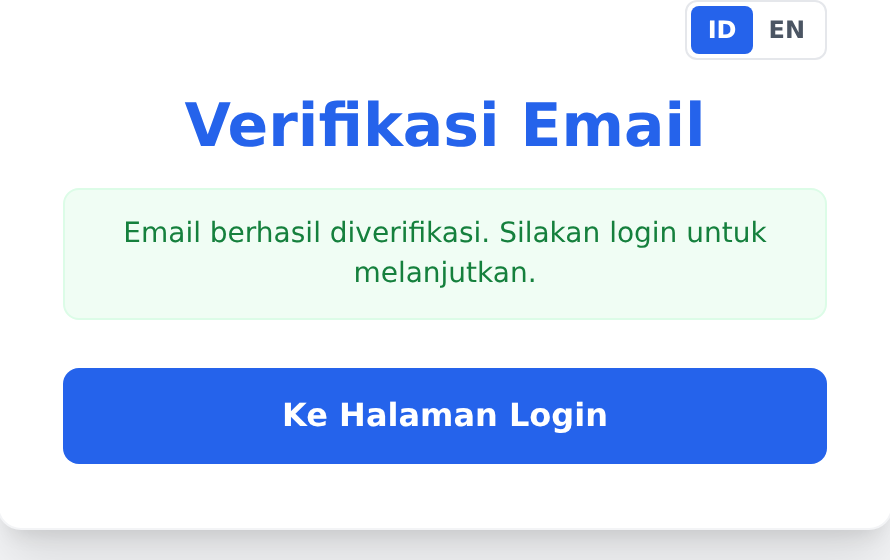Layar konfirmasi bahwa email berhasil diverifikasi