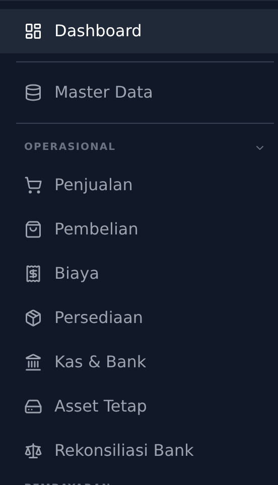Menu utama pada sisi kiri layar