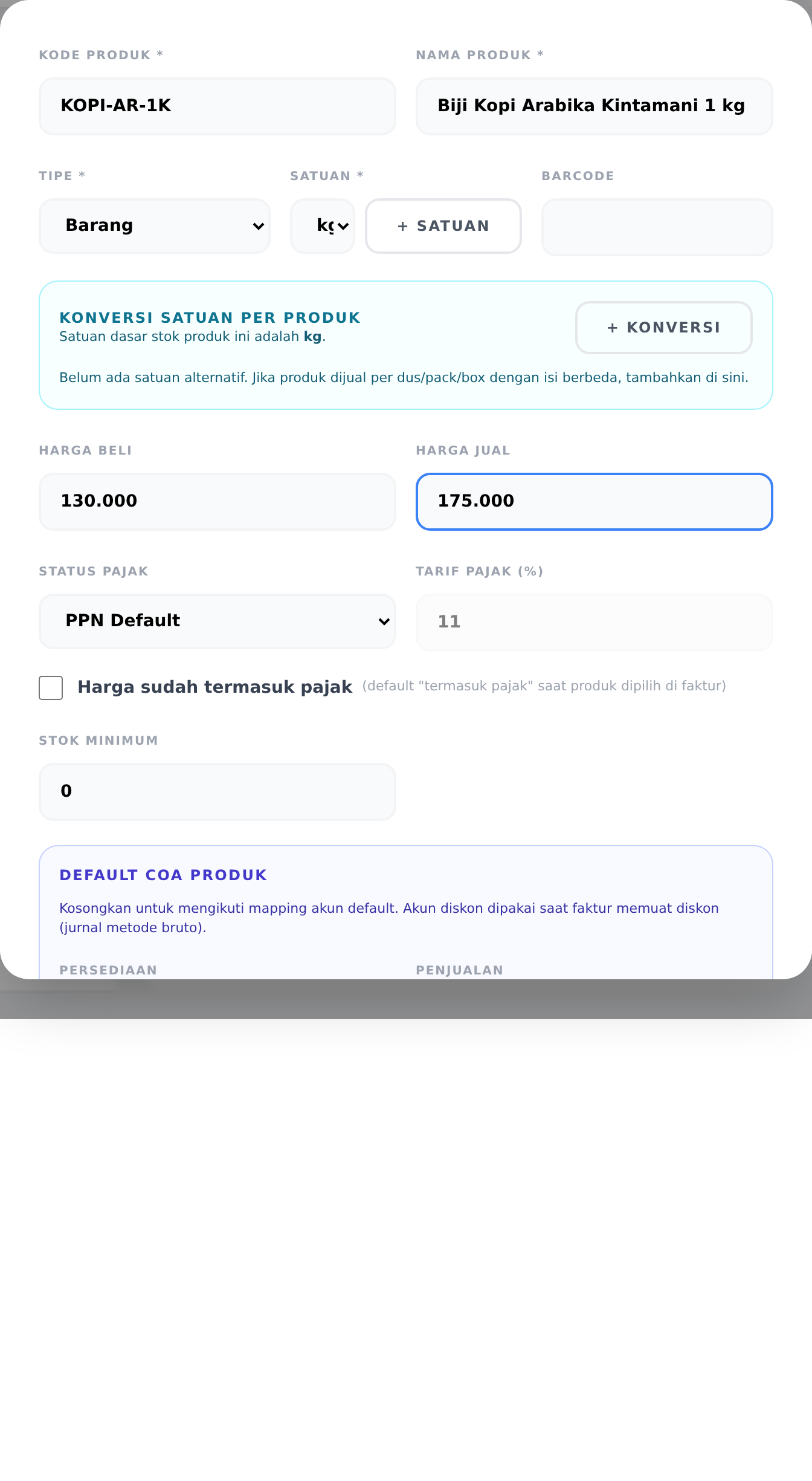 Form tambah produk