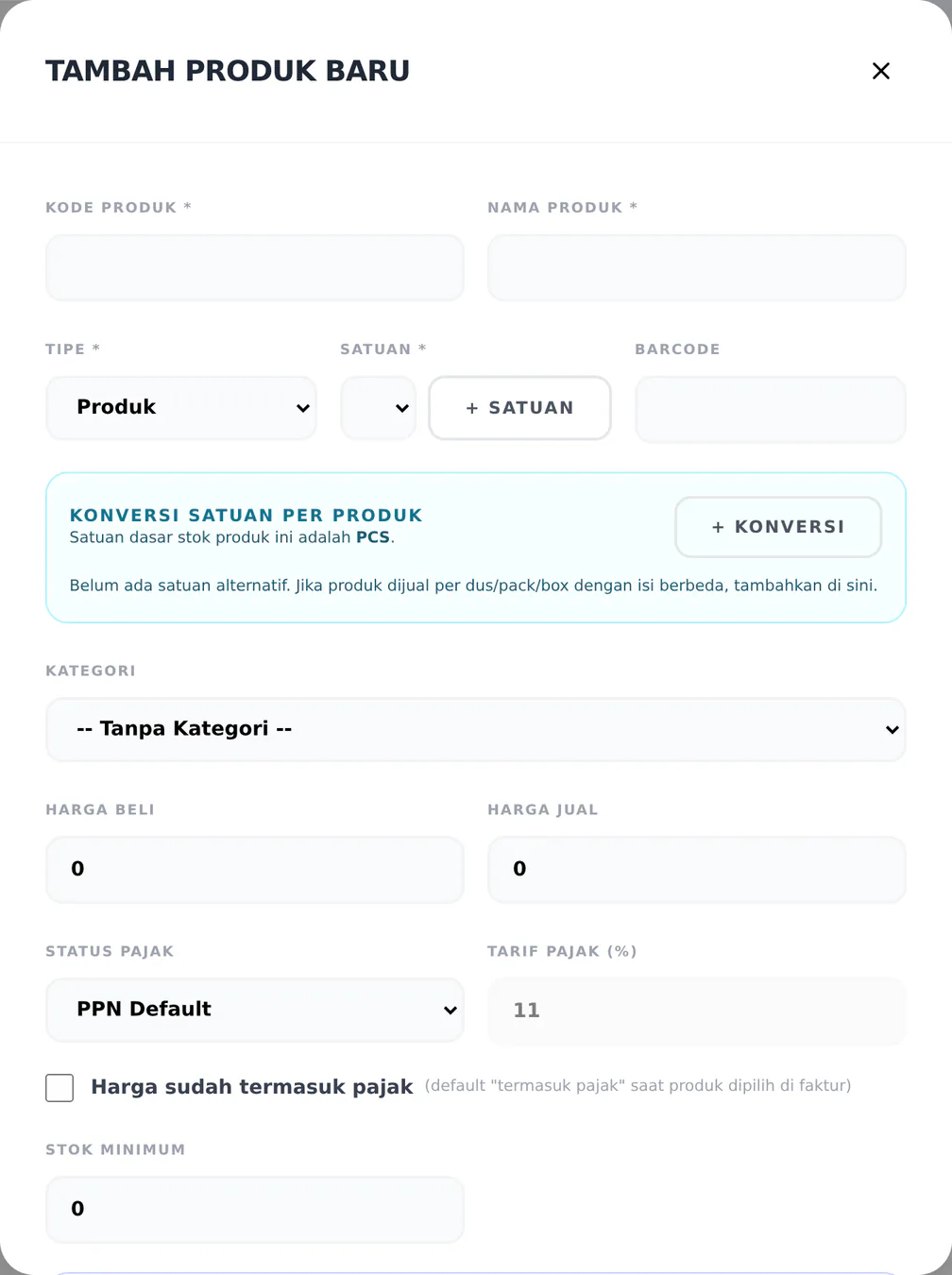 Form tambah produk