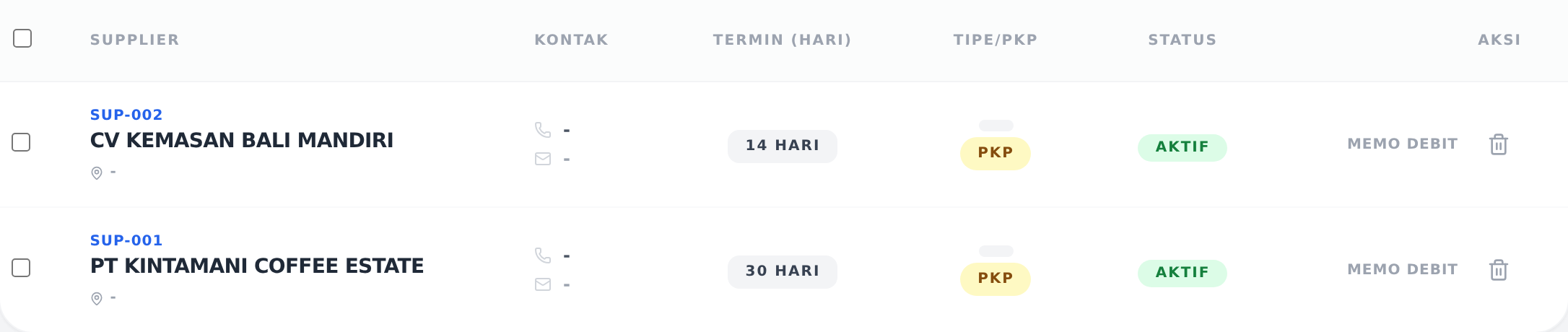 Daftar supplier