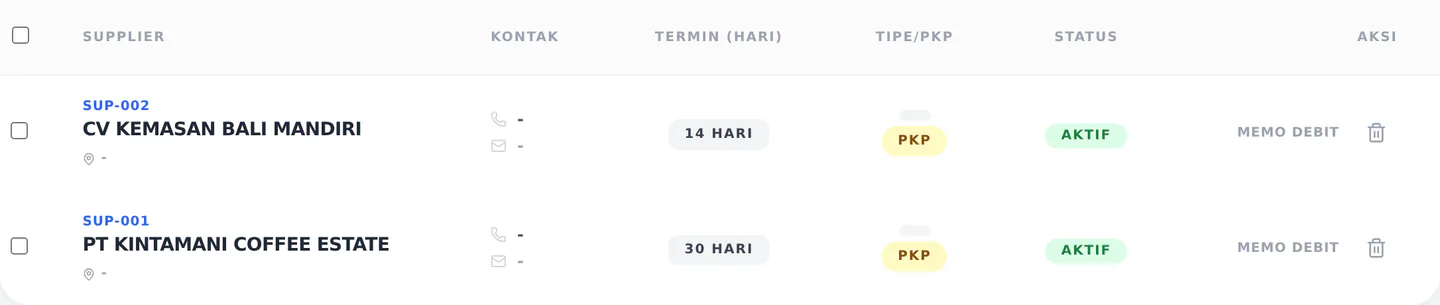 Daftar supplier