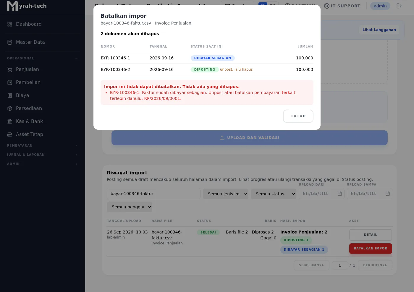 Pembatalan impor ditolak karena invoice sudah dibayar sebagian